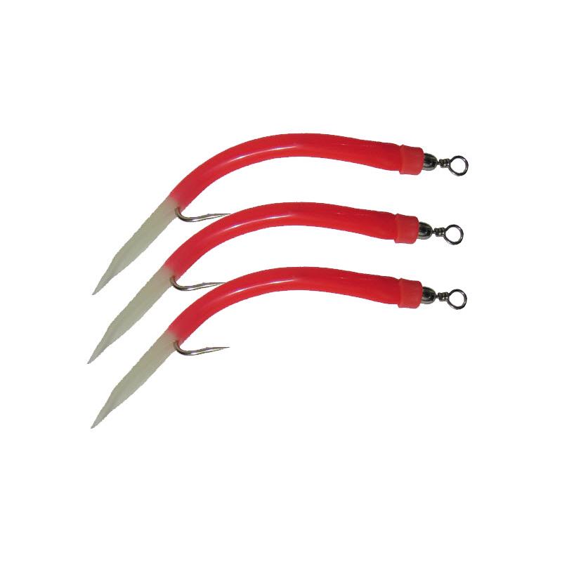 Wiggler kroksett Rigg str. 6/0 Rød/Lys Gummi mark, 3pk