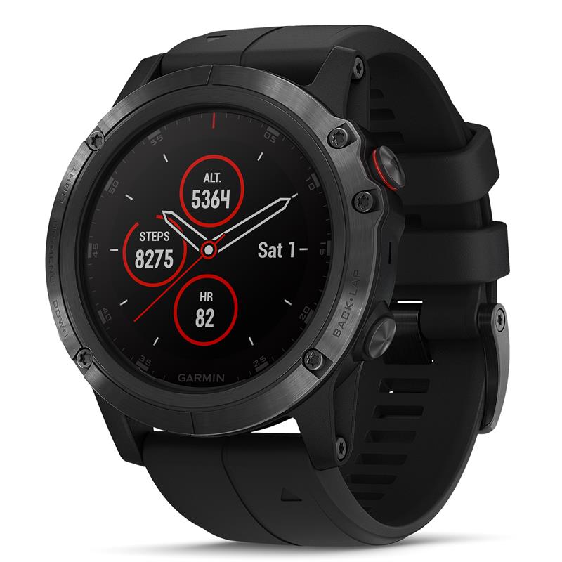 Garmin fenix 5X Plus Sapphire svart/rem GPS klokke med kart, puls, hundesporing