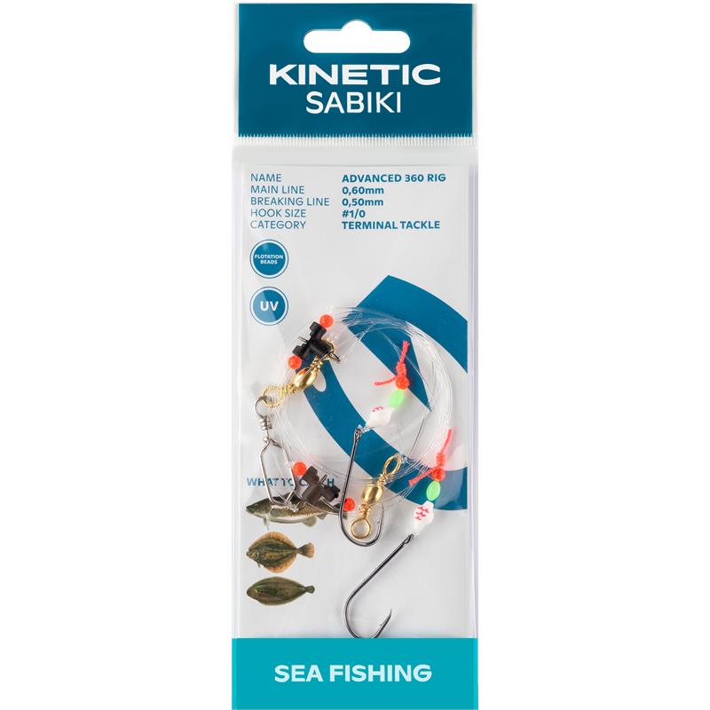 Kinetic Sabiki Advanced 360 #1/0 White Glow/Red Stripes