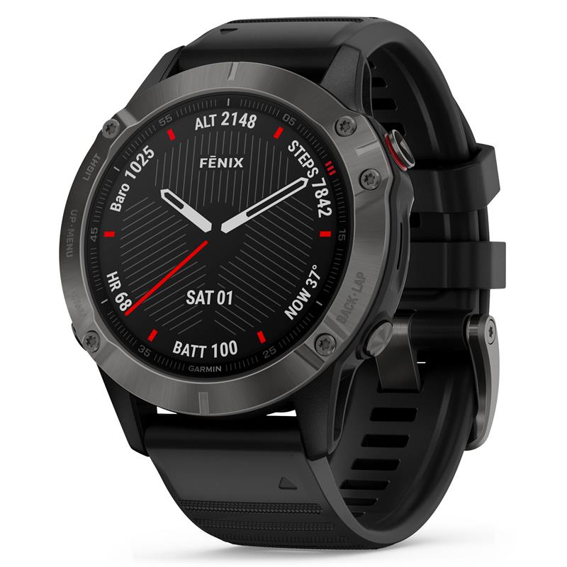 Garmin fenix® 6 – Sapphire Edition 47mm GPS-klokke, Karbongrå DLC med sort rem