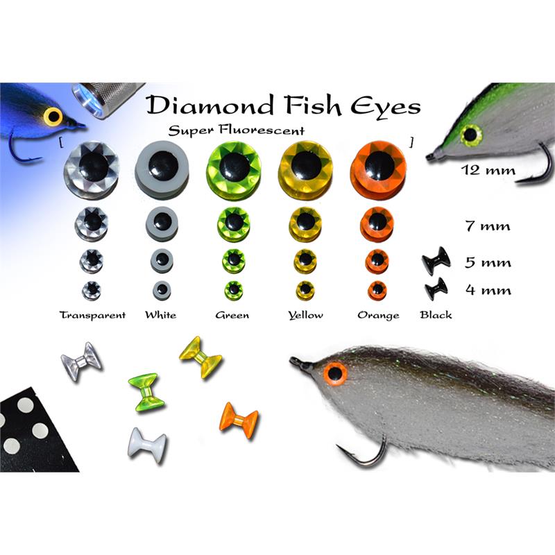 Diamond Fish Eyes - Orange 12mm Super Fluorescent fiskeøyne 12 stk
