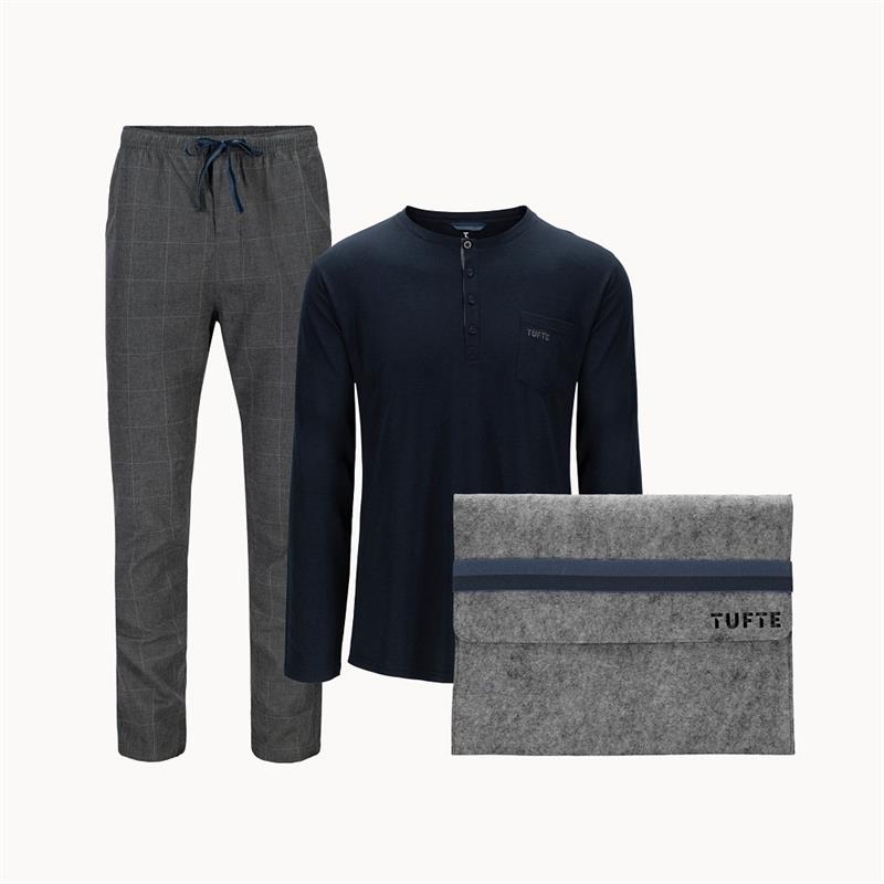 Tufte Pyjamas Set M Herre, Dark Grey Melange