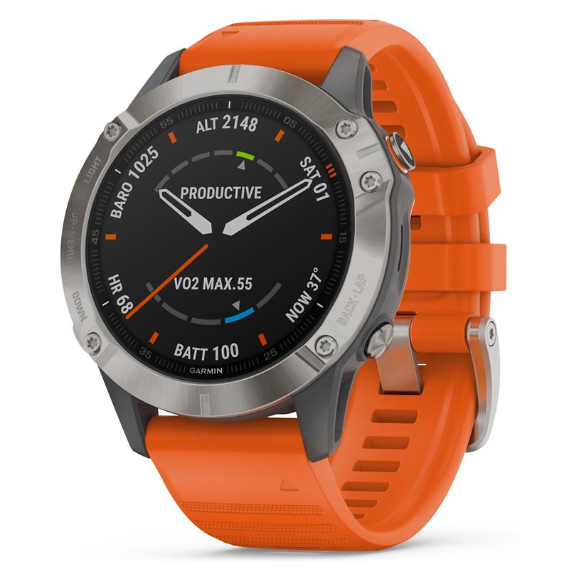 Garmin fenix® 6 Sapphire GPS-klokke, Titan med Orange rem