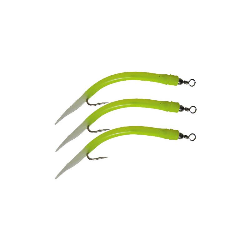 Wiggler kroksett str. 10/0 Gul/Lys Gummi mark, 3pk