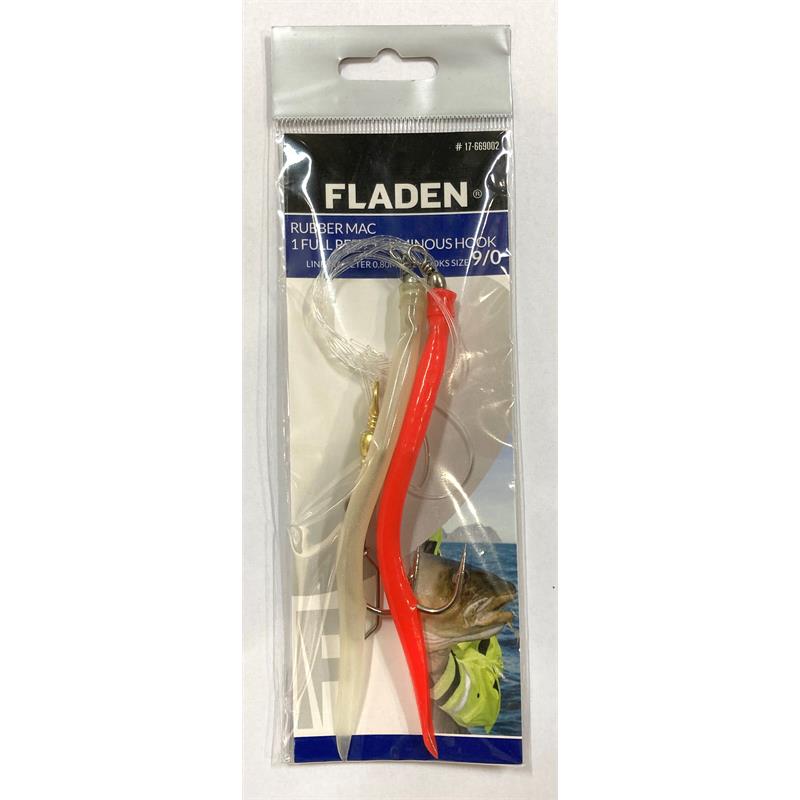 Fladen Gummi Mac 2 kroker #9/0 1stk rød & 1stk selvlysende